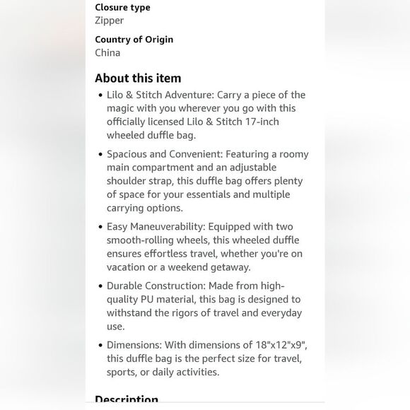 Disney's Stitch Logo Rolling Travel Duffel Bag - Picture 8 of 10